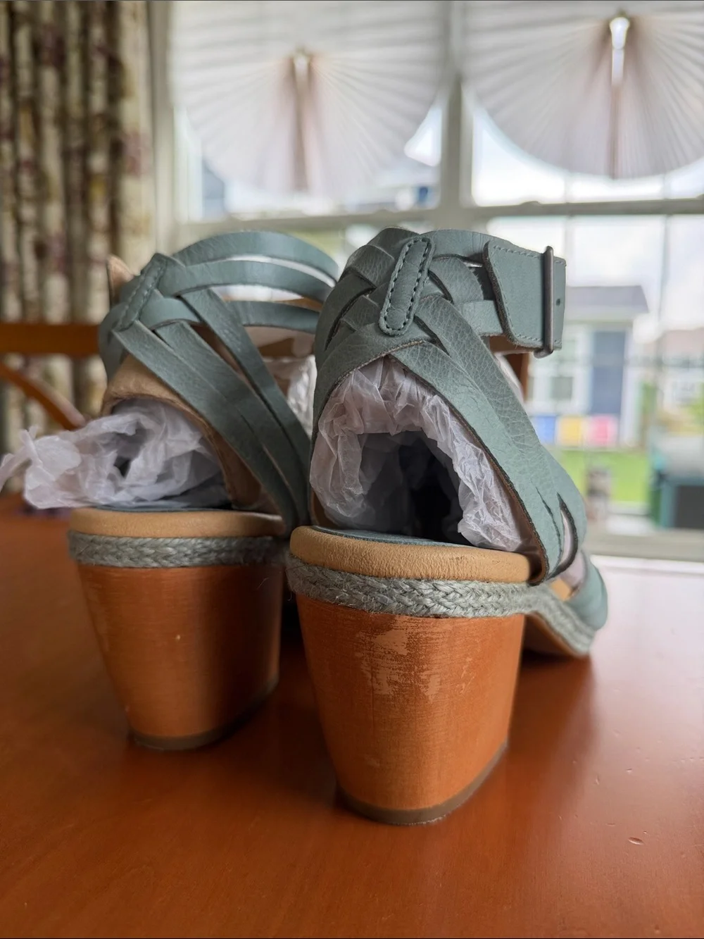 Lucky Brand Leather Noxa Strappy Block Heel Sandals Blue Gray Women’s Sz 8.5